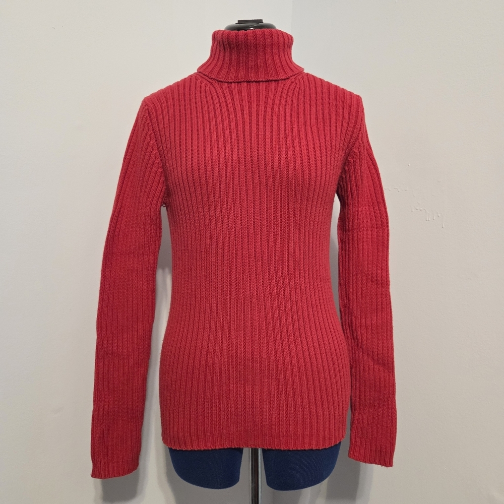 Vintage Heavy Red Cotton Turtleneck Sweater Size M